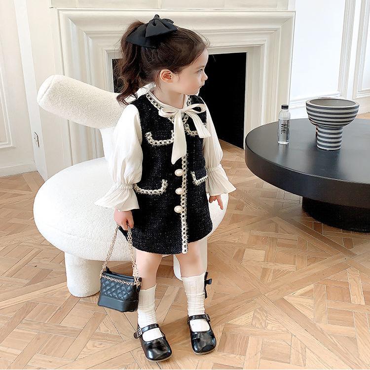 Korean Girl's Dress Fake Two Pieces of Little Fragrant Princess Dress Girl Children's Western Style Fashionable Dress