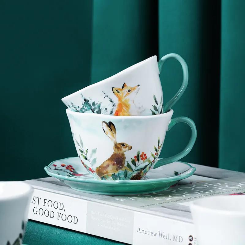 Nordic High-end Coffee Cup Net Red Coffee Cup Ins Afternoon Tea Tea Set with Spoon High Value Flower Tea Cup and Saucer Set