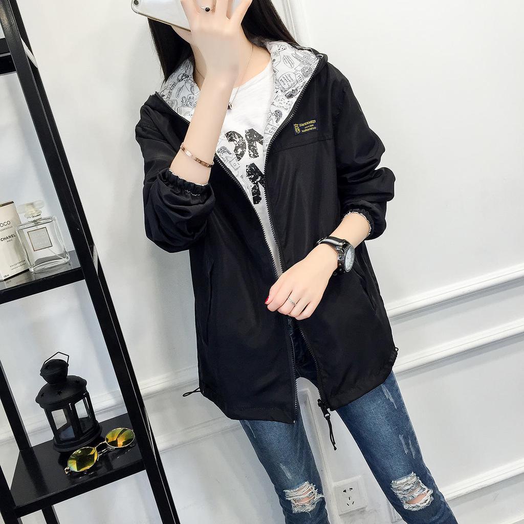Women Spring Autumn Coat Female New Loose Wild Long-sleeved Hooded Student Windbreaker Jacket
