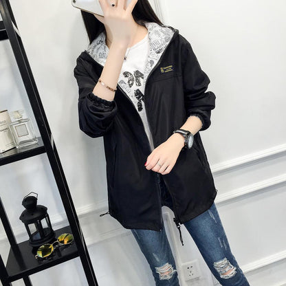 Women Spring Autumn Coat Female New Loose Wild Long-sleeved Hooded Student Windbreaker Jacket