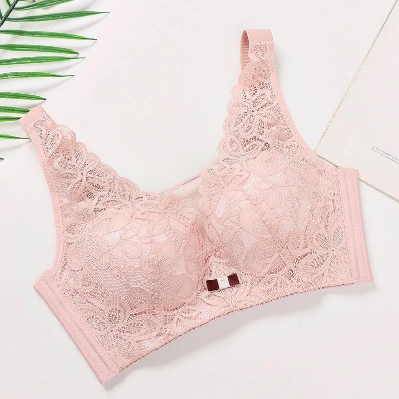 Women Lace Mid-mould Cup Gathering No Steel Ring No Restraint Beautiful Back Design Underwear Anti-sagging Upper Support Side Adjustable Bra