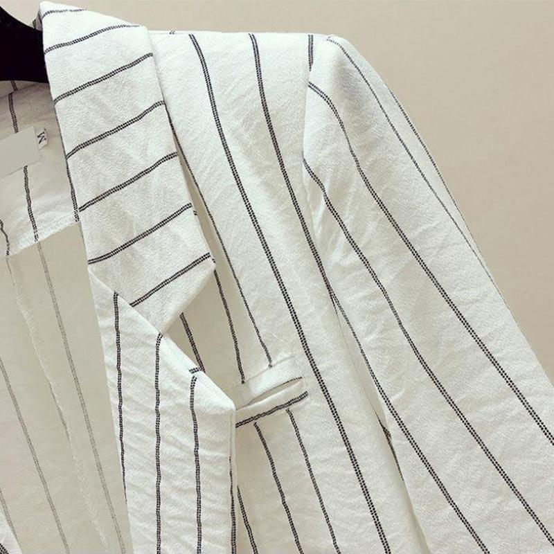 Loose British Striped Thin Suit Sun Protection Coat Jacket Women's Mid-length Thin Section Casual Suit Women's Loose Thin Jacket Temperament Blazer