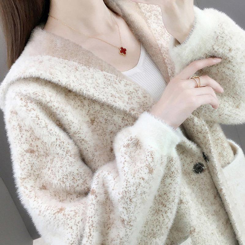 Autumn and Winter Fashion Jacket Loose Mid-length Long-sleeved Sweater Thick Hooded Sweater