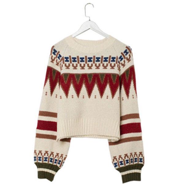 Vintage  Printed Sweater Women Bottoming Sweater Loose Casual Knit Pullover Sweater Autumn Winter