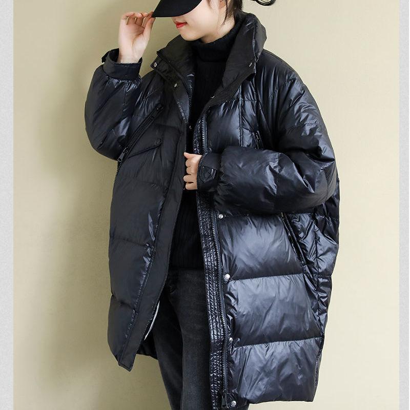 Mid-length Down Jacket Women Winter Korean Version of Loose Stand-up Collar Shiny Down Jacket Bread Suit Jacket