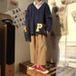 Pofulove Autumn Winter V-neck Pullover Sweater Schoolgirl Loose Base Warm Sweater Coat Apricot
