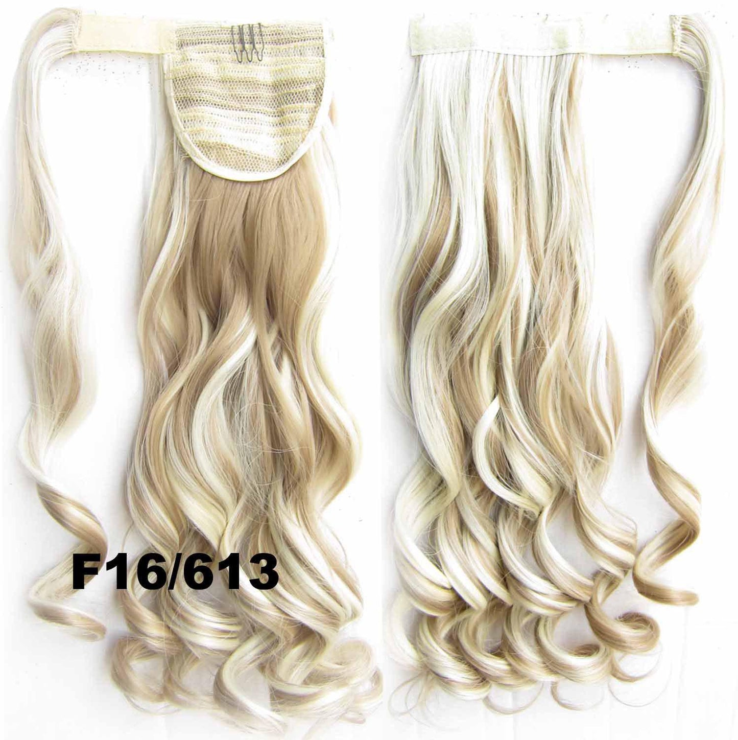 24" Long Wavy Wrap Around Clip In Ponytail Hair Extension Synthetic Natural Blonde Wave Pony Tail