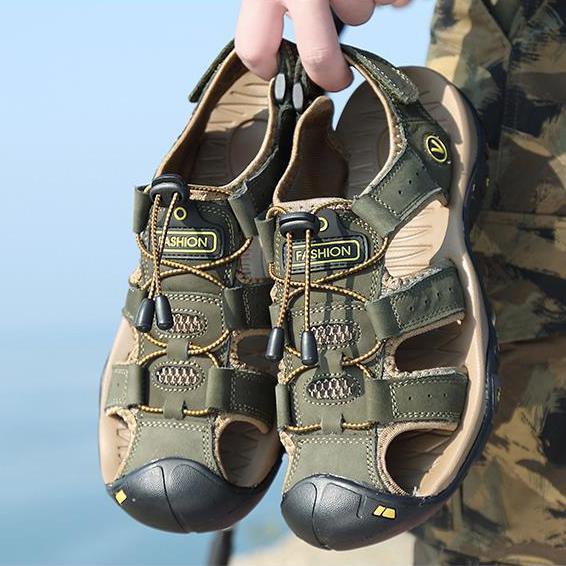Summer Men's Sandals Outdoor Sports Leather Toe Cap Casual Beach Shoes