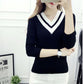 V-neck Short Sweater Autumn and Winter Pullover Slim Top Fashion Knitted Women Sweater