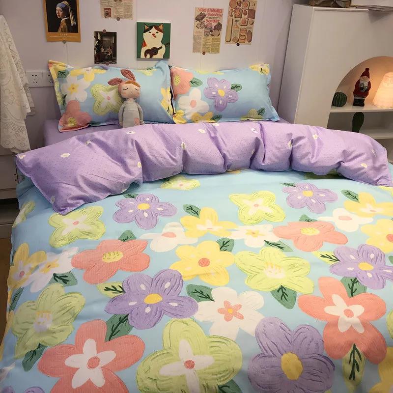 Ins Lattice Cartoon Girl Heart Bedding Four-piece Student Dormitory Three-piece Single Bed