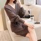 Autumn and Winter Mid-length Sweater Fashion V-neck Jacket Bat Sleeve Young Women Knitted Skirt