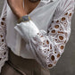 Spring/Summer Long Sleeve Thin Large Size Loose Ladies Solid Color Casual Lace Patchwork Shirt