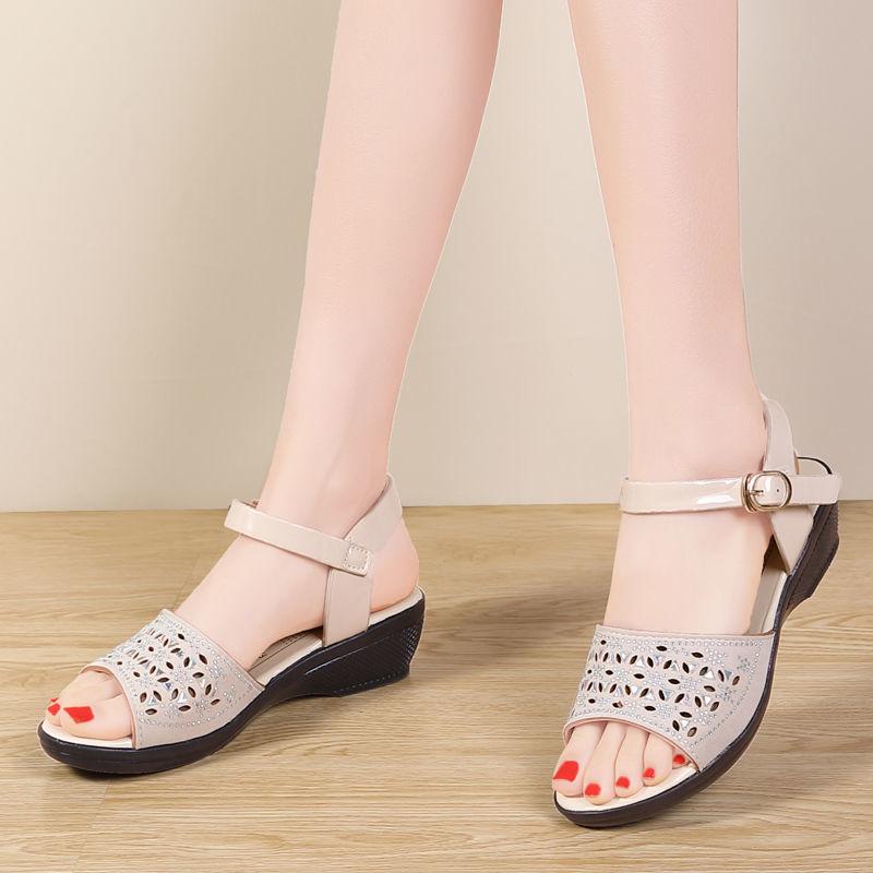 Summer Slope Heel Sandals Women's Summer Rhinestones Diamond-studded Wild Fairy Style Mother Women's Shoes