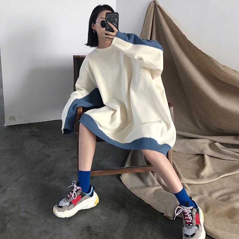 Autumn and Winter Lazy Wind Loose Mid-length Coat Long Sleeve Round Neck Thick Sweater Women