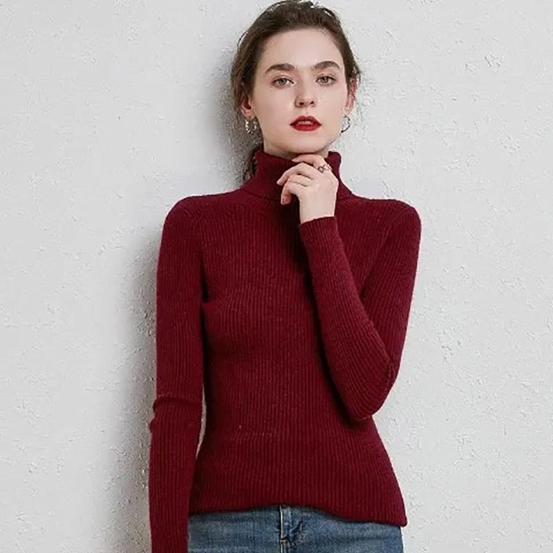 Turtleneck Pullover Sweaters Women Autumn Winter Casual Plus Size Knitted Jumper Solid Basic High Neck Tops