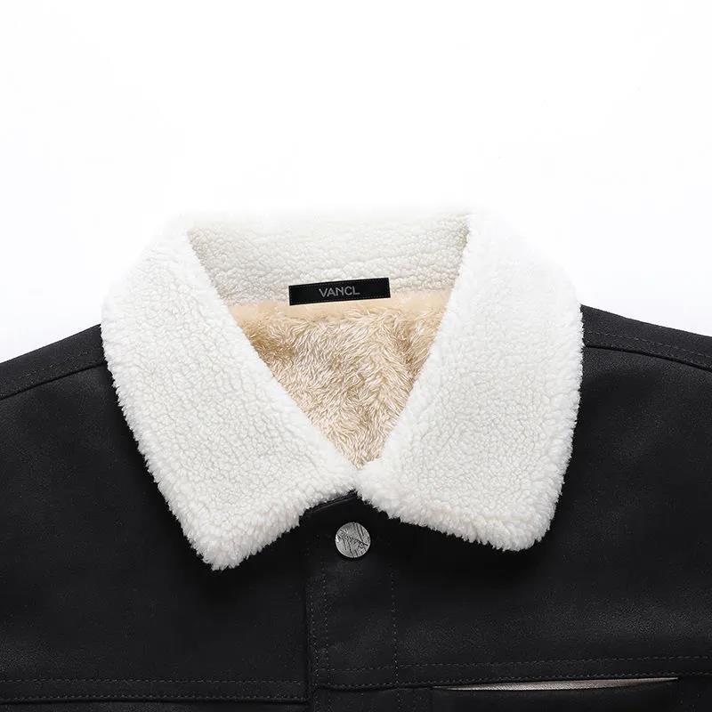 Velvet Warm Jacket Men's Fleece Thickening Casual Handsome Jacket Jacket Men's Long-sleeved Button Design Warm Cotton Clothing