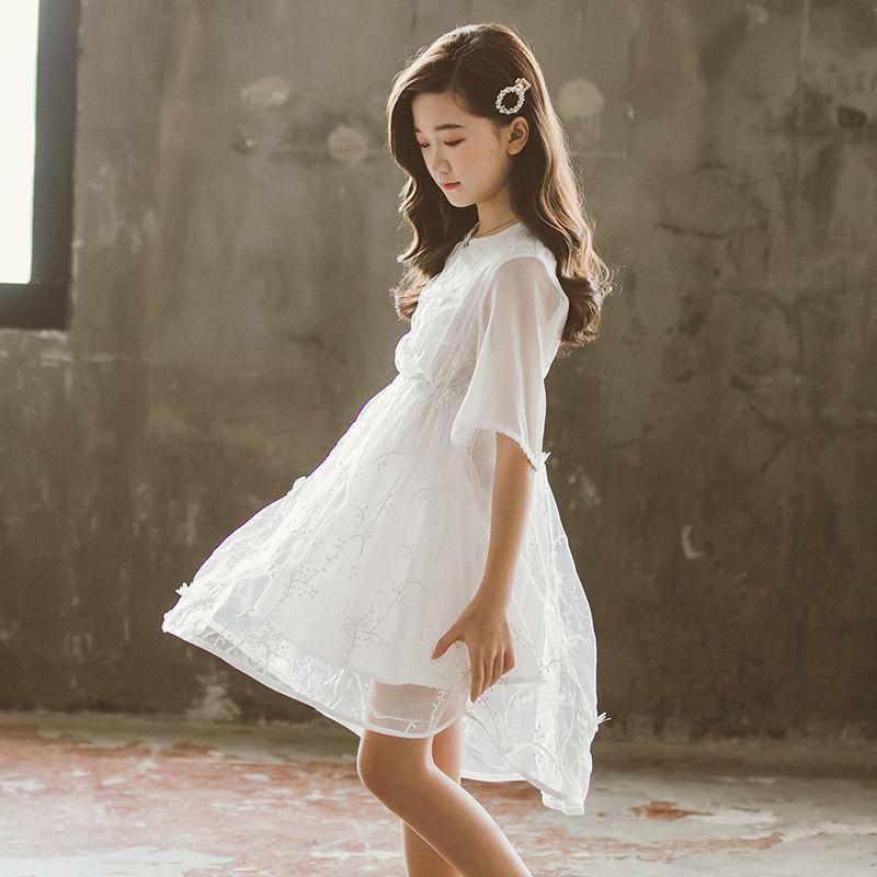 Girls' Dress 5-sleeve Summer Korean Style Version Children's A-line Princess Skirt Children's Mesh Skirt