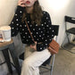Autumn and Winter Knitted Jacket Long-sleeved Loose All-match Jacket Short Spotted Women's Bottoming Shirt