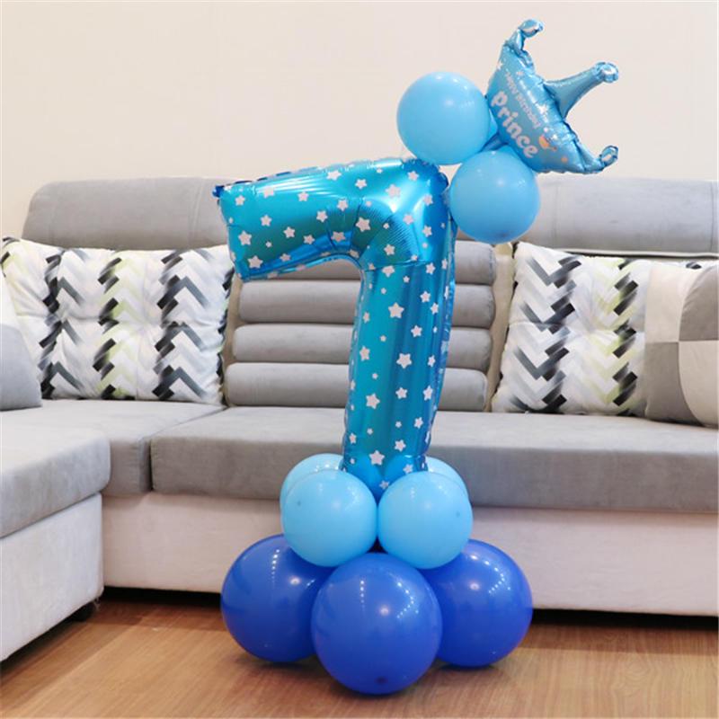 Pink Blue Foil Balloons Numbers 1 2 3 4 5 6 7 8 9 Pattern Birthday Party Decorations