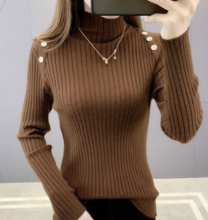 Half Turtleneck Button Sweater Women's Large Size Loose Pullover Bottoming Shirt Thickened Warm Knit Sweater