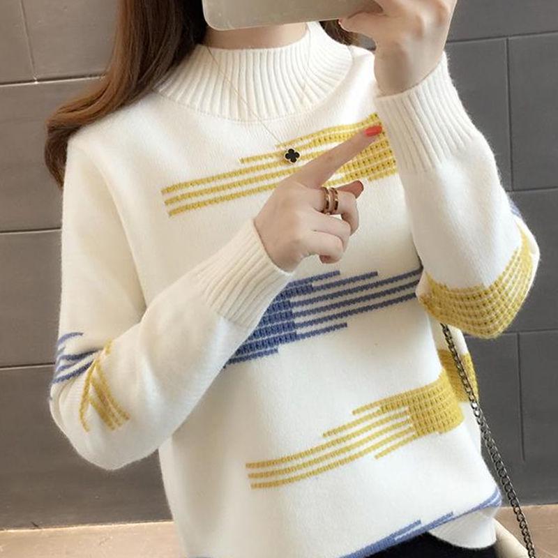 Autumn and Winter Women's Students Loose and Versatile Knitted Bottoming Shirt