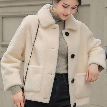Women's Granular Fur Imitation Coat Thickened Small Grain Fur Integrated Loose Short Winter Coat