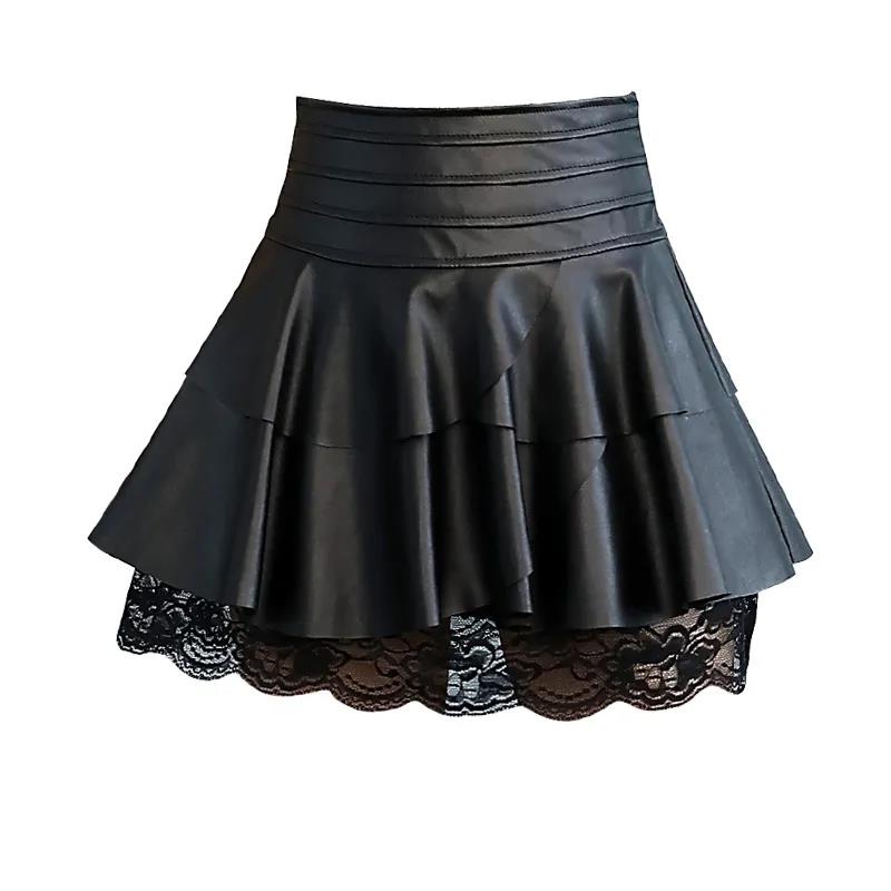 Women's Leather Skirts High Waist Thin Western Style, Plus Size Skirts A-line Skirts Puffy Skirts Autumn and Winter Bottoming Lace Skirts
