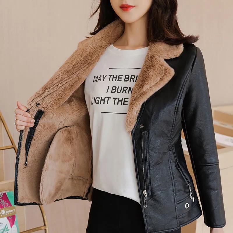Winter Leather Jacket and Fur In One Medium and Long Women's Lamb Fur Jacket Plus Velvet Thickening Large Size Leather Jacket