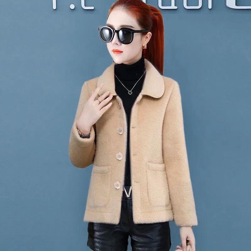 Short Faux Mink Velvet Coat Women's Lapel Fur Jacket Autumn and Winter Thickened Golden Mink Velvet Coat