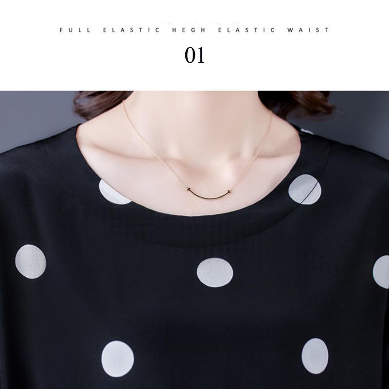 Polka Dot Dress Large Size Women's Short  Sleeve Round Neck Calf Length Daily Homewear
