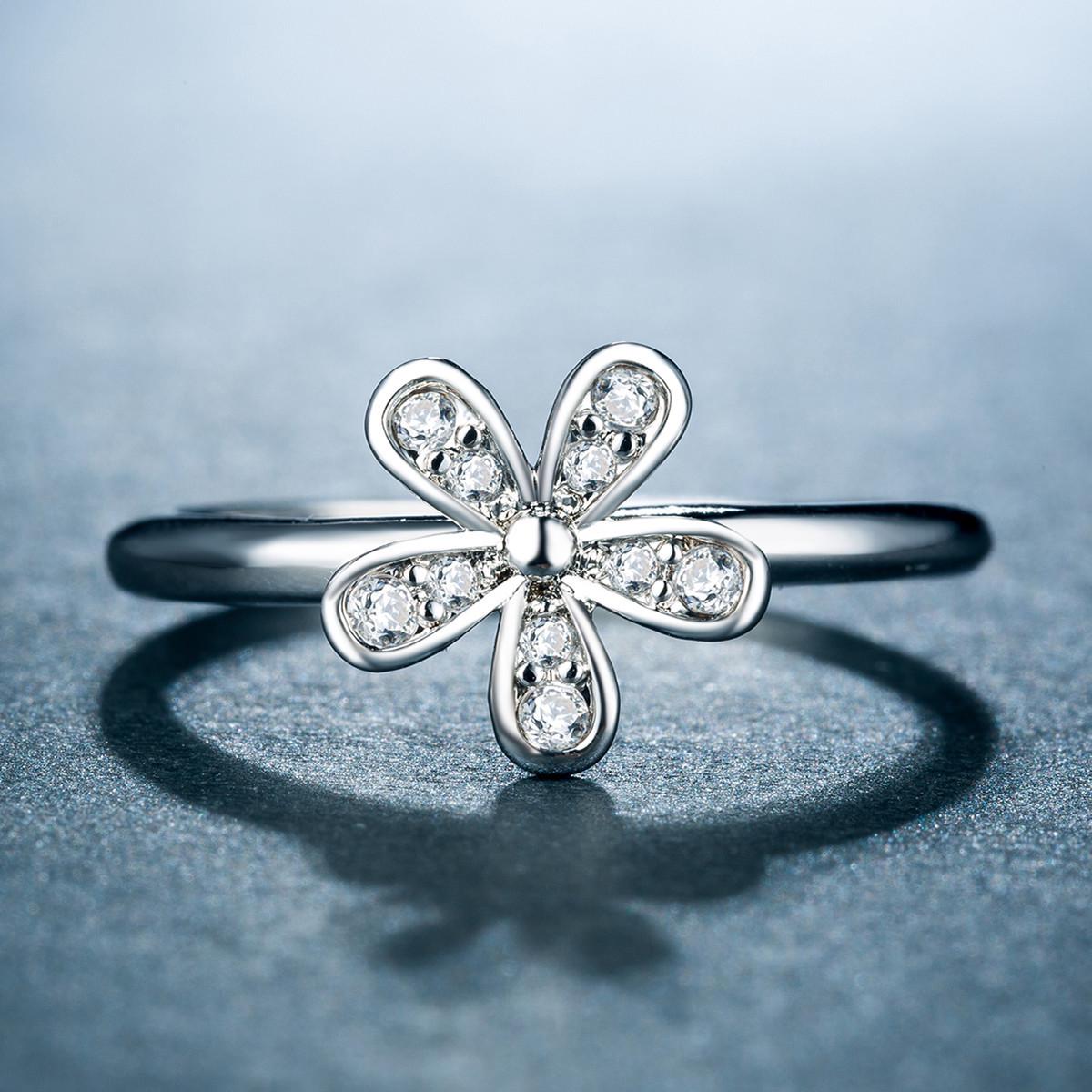 Valentine's Day Jewelry Vintage Flower Shape Zircon Ring Simple Floral Zircon Ring Tail Ring for Women Gift