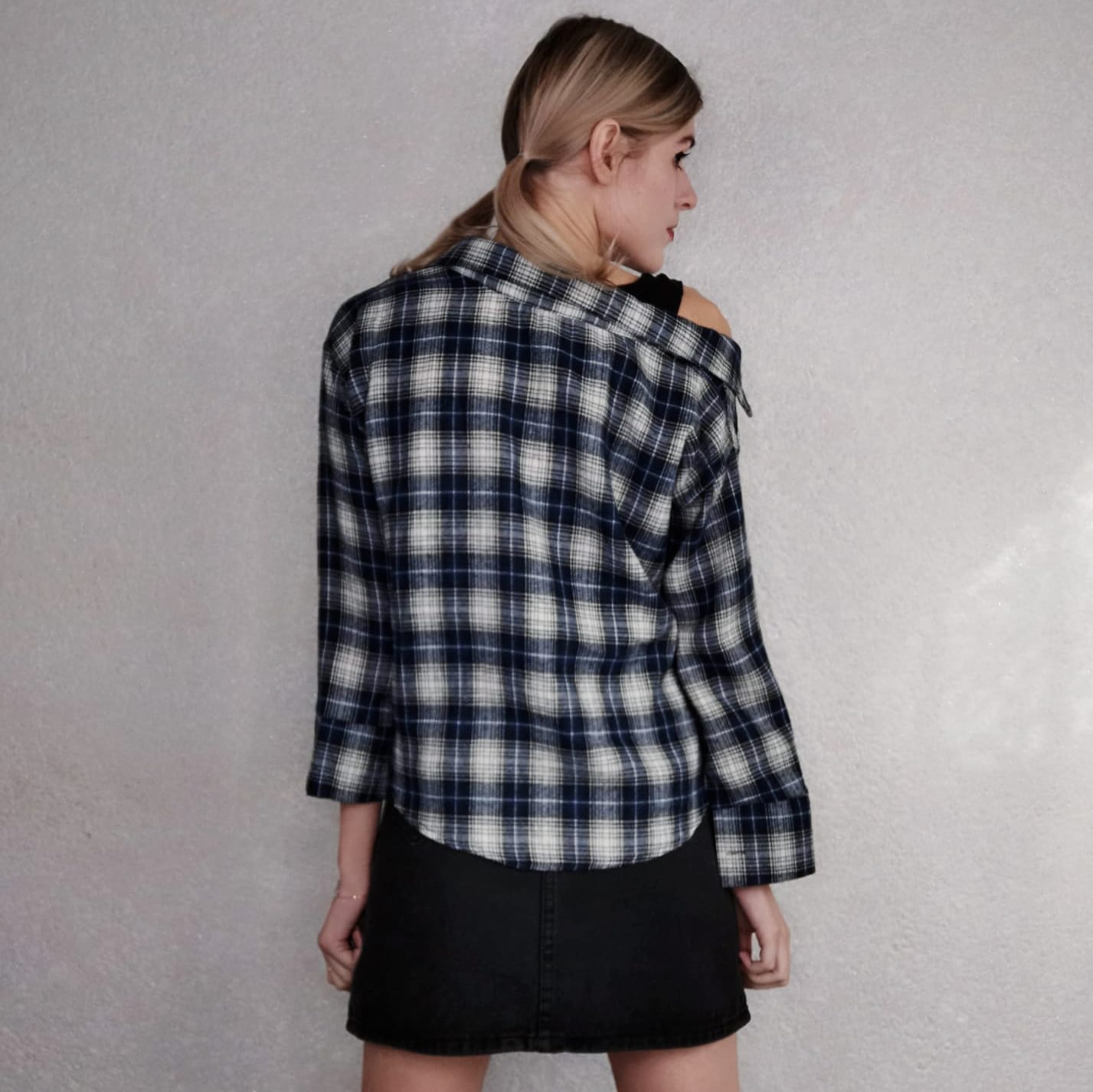 2pcs/set Autumn Plus Size Skirt Suit Female Plaid Shirt + Denim Skirt Two-piece Suit Women Outfits