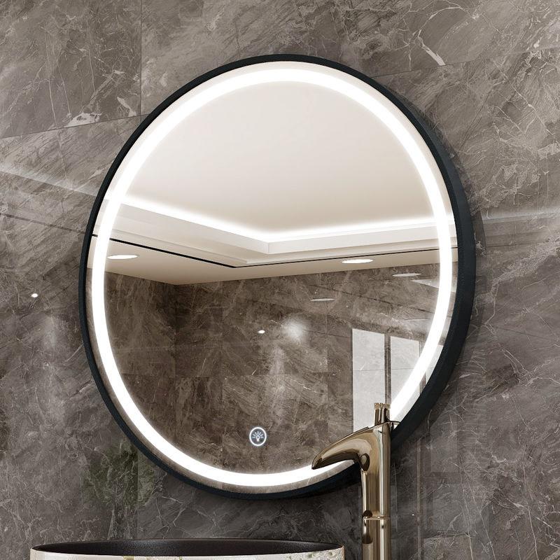 One Color Smart Touch Switch Round Mirror Wall-mounted Bathroom Mirror LED Aluminum Frame