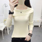 Autumn Winter Women's Boat Neck  Sweater Korean Style All-mach Striped Sweater Slim Long-sleeve Bottoming Top