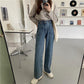 Wide Leg High Waist Hong Kong Flavor Jeans Female Korean Version Loose Spring and Autumn Retro Straight-leg Pants Trendy Thin and Wild High Trousers