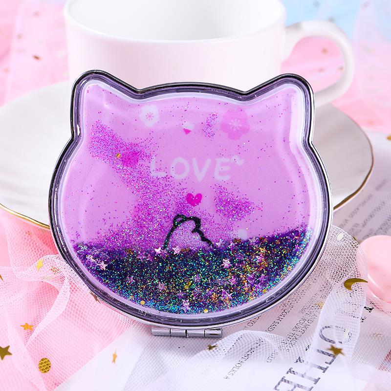 7*8cm Woman Hand-held Makeup Mirror  Schoolgirl Flip Foldable Easy To Carry  Quicksand Sequins Mini Vanity Mirror