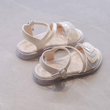 Children's Sandals Girls Princess Shoes Non-slip Soft-soled Beach Shoes Girls Diamonds  Flat Sandals with Ankle Straps