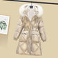 Winter White Duck Down Down Jacket Korean Style Large Fur Collar Cotton-padded Coat Thick Shiny Mid-length Hooded Down Coat