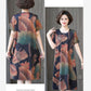 Large Short-sleeved Dress Middle-aged and Elderly Mothers Summer Mid-length Round Neck Print Loose Belly Cover