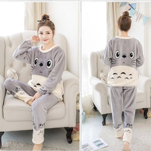 Genuine Flannel Autumn and Winter Women's Pajamas Plus Velvet Thick Coral Fleece Suit Large Size Warm Home Service