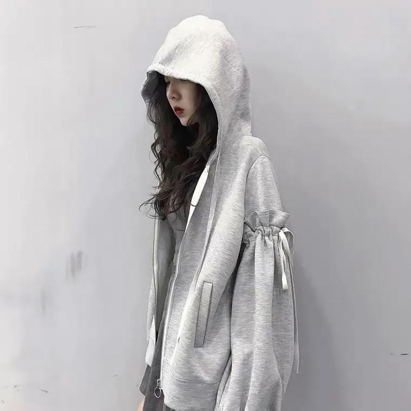 Women Sweatshirt Lantern Sleeve Patchwork Fashion Streetwear Hip Hop Hoodies Autumn Winter Zipper Jackets Oversized Tracksuit Women Sport Shirt
