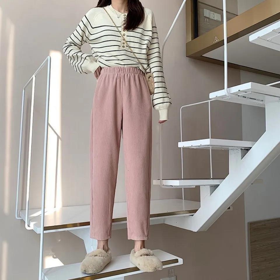 Corduroy Harem Pants Female Korean Students Nine-point Small Feet Carrot Pants Japanese Loose and Thin Casual Pants Women