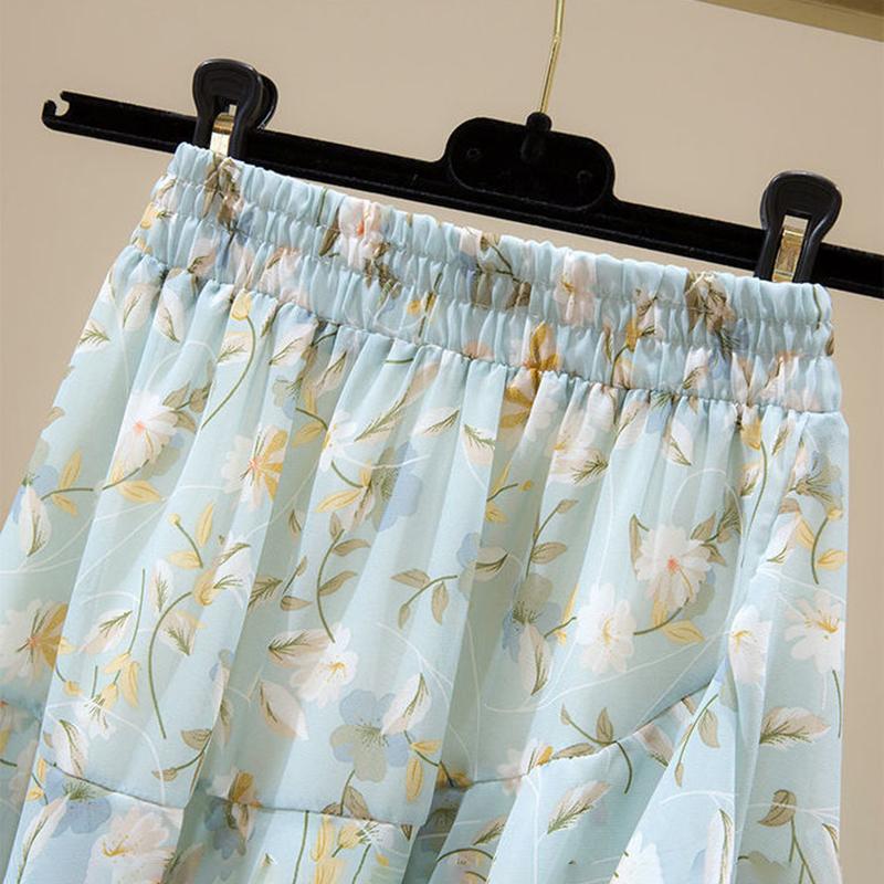 Printed Pattern Half-length Skirt Summer Floral Irregular Ruffled Wild A-line Super Fairy Cake Skirt Female Cute Skirt Fabric Light and Breathable