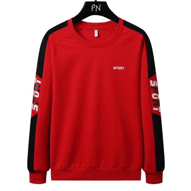 Men's Spring and Autumn Cotton Shirt Pullover Round Neck Long-sleeved Loose Casual Printing Sportswear Male Loose Red Black Tracksuit Sport Costume