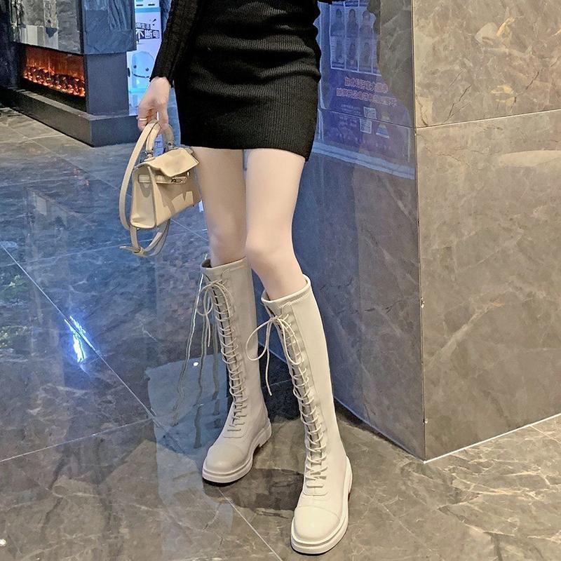 Women's Autumn Boots Lace-up High-Top Martin Women's Boots Not Over The Knee Boots Small Girls Cavalier Boots