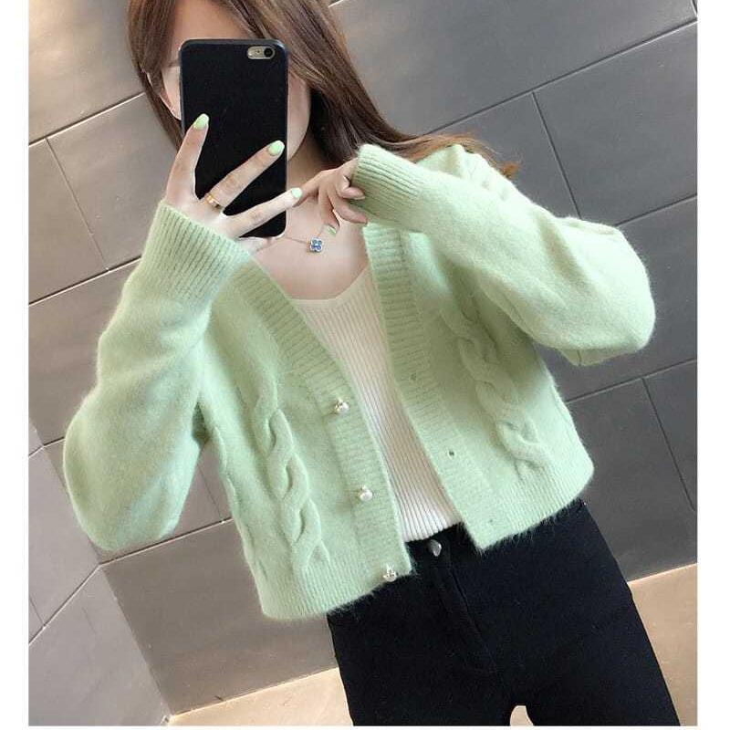 Twist Knitted Jacket Autumn and Winter Short Sweater Loose Cardigan Outer Wear