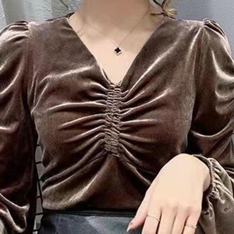 Spring and Autumn Long-sleeved T-shirt Women's V-neck Top Loose All-match Bottoming Shirt