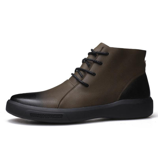 Autumn and Winter Men's Short Boots Cowhide Boots Retro Shoes All-match Leather Cotton Shoes Plus Velvet