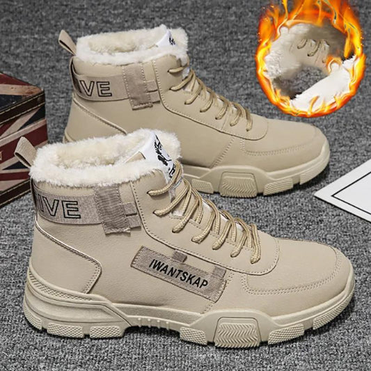 Autumn Martin Boots Men's Casual High-top Shoes Tooling Boots Plus Velvet Warm Cotton Shoes Waterproof Men's Shoes