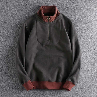 Men's Solid Color Half-Zip Stand Collar Large Size Casual All-match Sweater Loose Long Sleeve Pullover Top